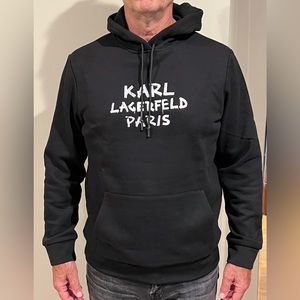 Karl Lagerfeld - Graphic Hoodie w/Kangaroo Pocket/Mens M/Black/New - Sample